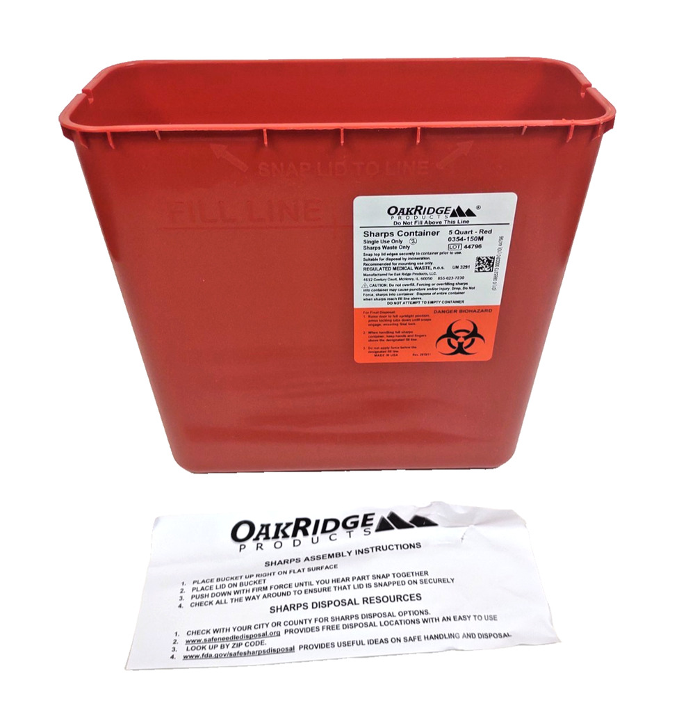 Oakridge Products 5 Quart Sharps Disposal Container, No Lid Bin Base Only